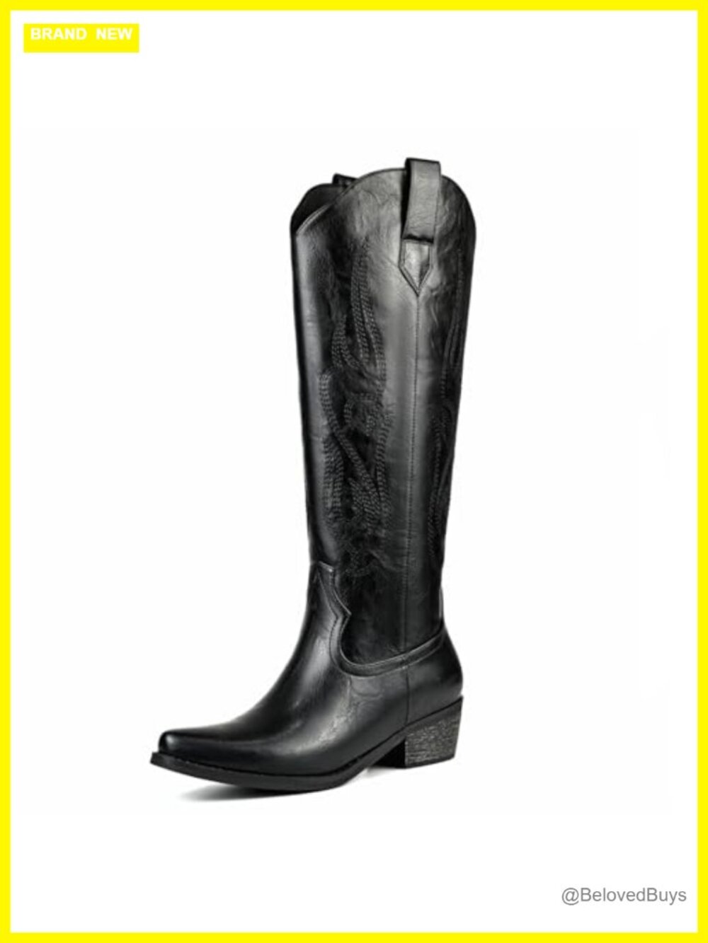 Knee High Western Cowboy Boots Pointed Toe Block Heel Side Zip Women's